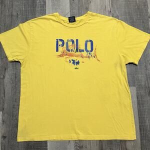 VTG Polo Ralph Lauren Tee Paint Logo Yellow Swordfish Mens Spell Out Art T Shirt